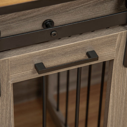 Dog Crate Furniture with Two-Room Option, 2 Doors Modern Metal Dog Crate for Indoor Home, Indoor Dog House for Large Dogs up to 30 kg, 120 x 60 x 88.5 cm Oak