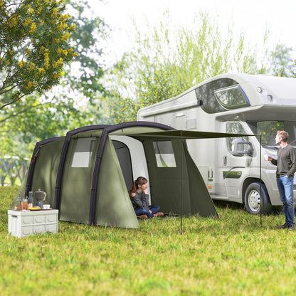 Inflatable Family Tunnel Tent for 3–6 People — Glamping Tent with Vestibule, Mesh Windows, Carry Bag, UPF50+ UV Protection, Waterproof, Olive