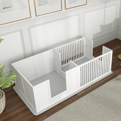 Puppy Whelping Box with Waterproof Bottom Mat, Dog Playpen with Door, Puppy Welping Box, Puppy Playpen for Small to Large Dogs, 160x80x50 cm, White