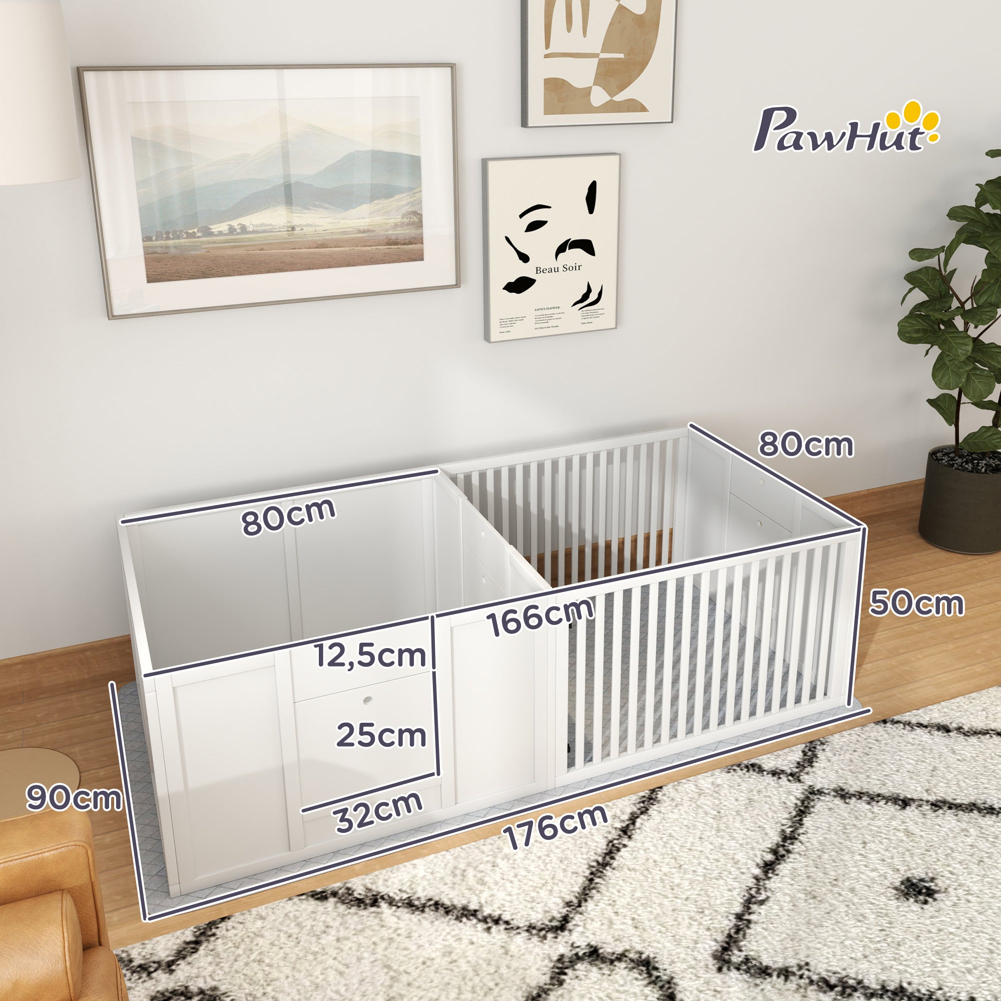 Puppy Whelping Box with Waterproof Bottom Mat, Dog Playpen with Door, Puppy Welping Box, Puppy Playpen for Small to Large Dogs, 160x80x50 cm, White