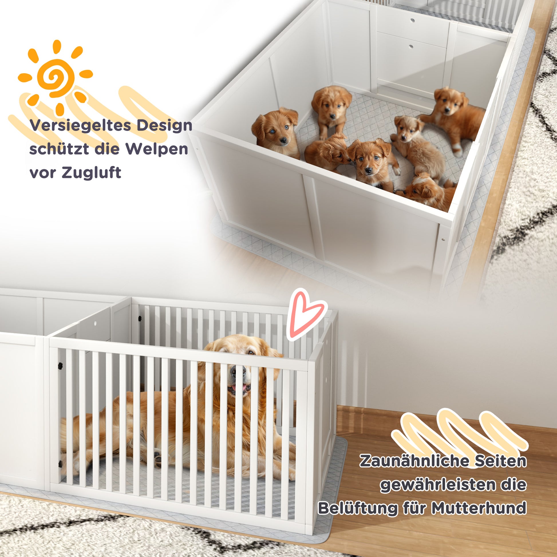 Puppy Whelping Box with Waterproof Bottom Mat, Dog Playpen with Door, Puppy Welping Box, Puppy Playpen for Small to Large Dogs, 160x80x50 cm, White