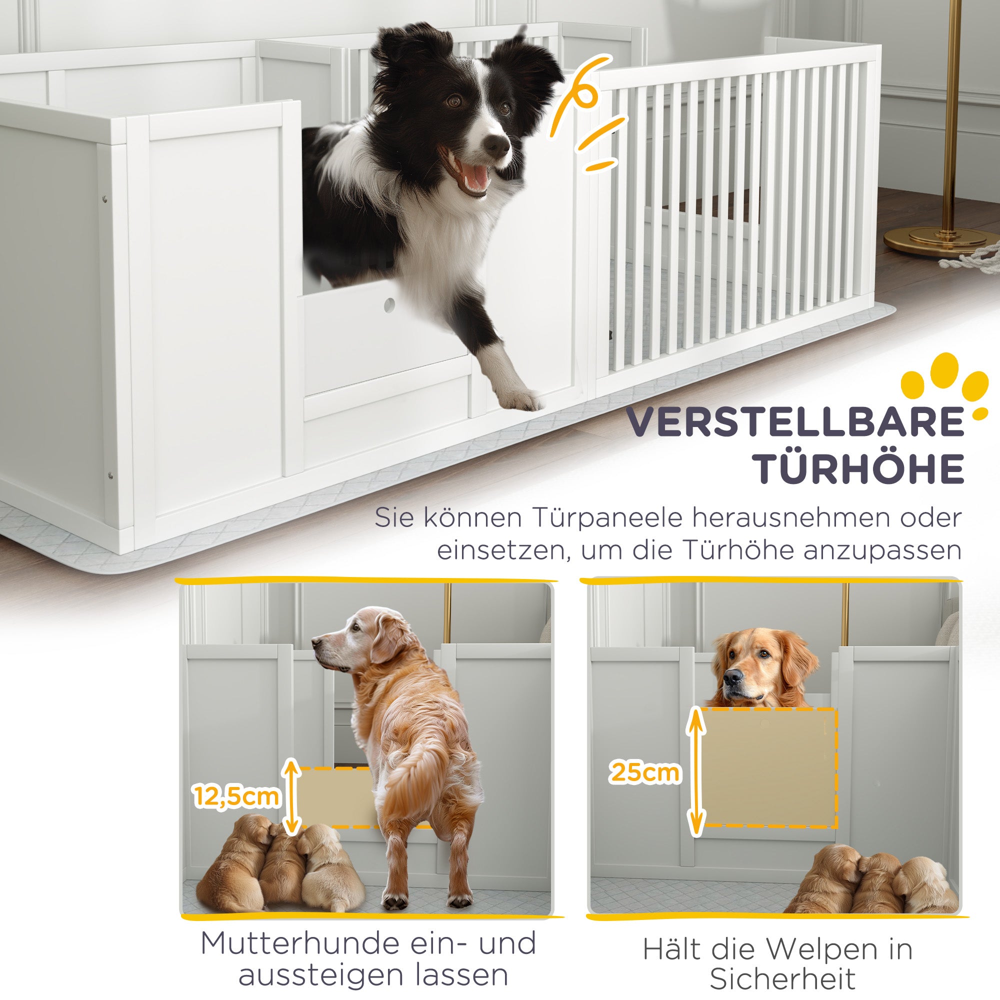 Puppy Whelping Box with Waterproof Bottom Mat, Dog Playpen with Door, Puppy Welping Box, Puppy Playpen for Small to Large Dogs, 160x80x50 cm, White