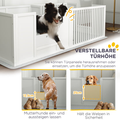 Puppy Whelping Box with Waterproof Bottom Mat, Dog Playpen with Door, Puppy Welping Box, Puppy Playpen for Small to Large Dogs, 160x80x50 cm, White