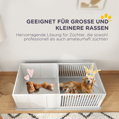 Puppy Whelping Box with Waterproof Bottom Mat, Dog Playpen with Door, Puppy Welping Box, Puppy Playpen for Small to Large Dogs, 160x80x50 cm, White