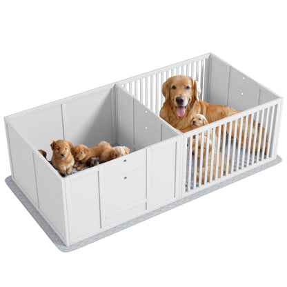 Puppy Whelping Box with Waterproof Bottom Mat, Dog Playpen with Door, Puppy Welping Box, Puppy Playpen for Small to Large Dogs, 160x80x50 cm, White