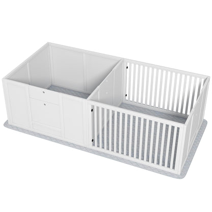 Puppy Whelping Box with Waterproof Bottom Mat, Dog Playpen with Door, Puppy Welping Box, Puppy Playpen for Small to Large Dogs, 160x80x50 cm, White