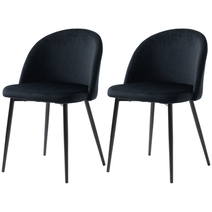 Set of 2 Black Velvet Upholstered Scandinavian Kitchen Dining Chairs with Tapered Metal Legs for Living Room Dining Room