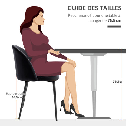 Set of 2 Black Velvet Upholstered Scandinavian Kitchen Dining Chairs with Tapered Metal Legs for Living Room Dining Room