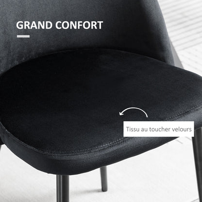 Set of 2 Black Velvet Upholstered Scandinavian Kitchen Dining Chairs with Tapered Metal Legs for Living Room Dining Room