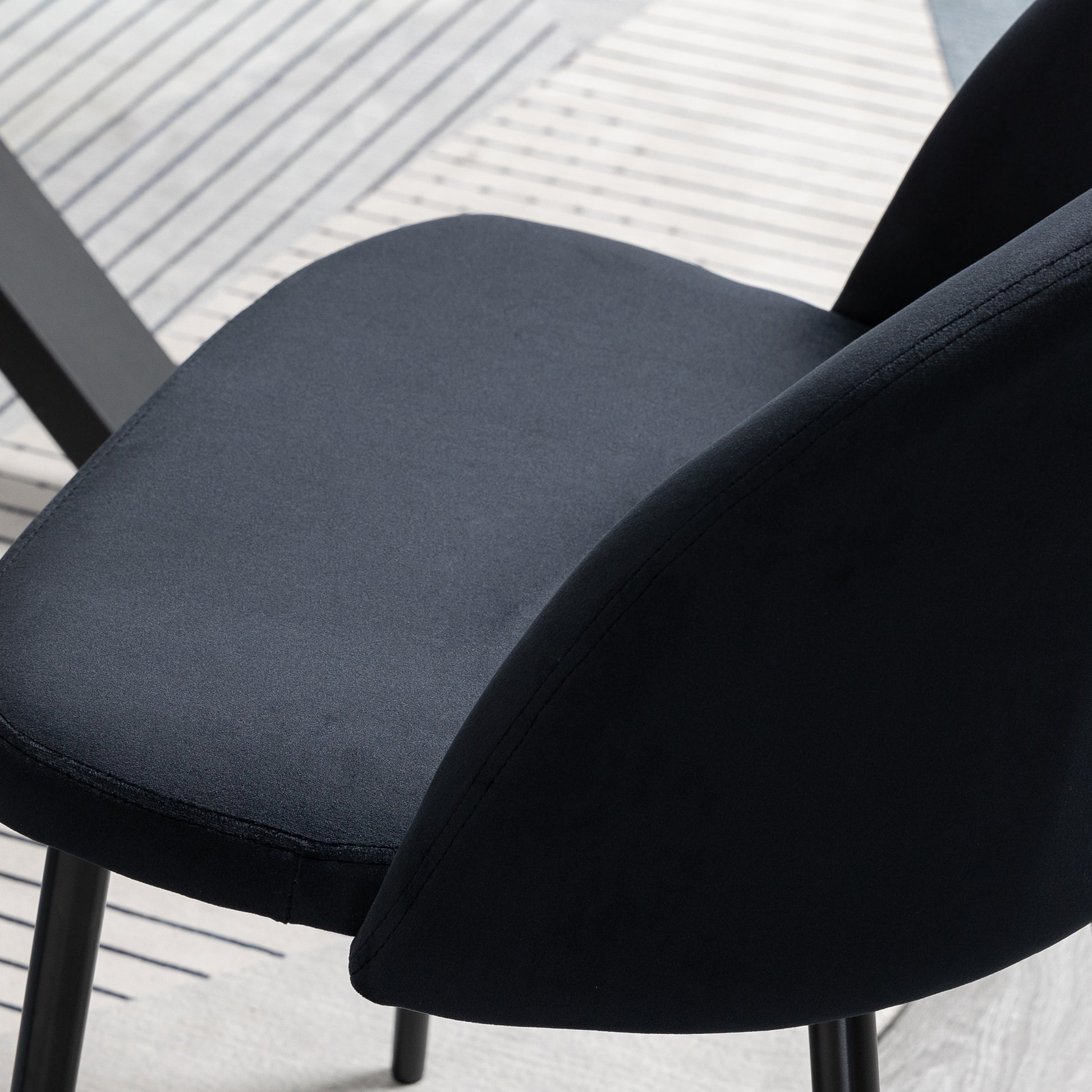 Set of 2 Black Velvet Upholstered Scandinavian Kitchen Dining Chairs with Tapered Metal Legs for Living Room Dining Room
