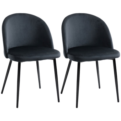 Set of 2 Black Velvet Upholstered Scandinavian Kitchen Dining Chairs with Tapered Metal Legs for Living Room Dining Room