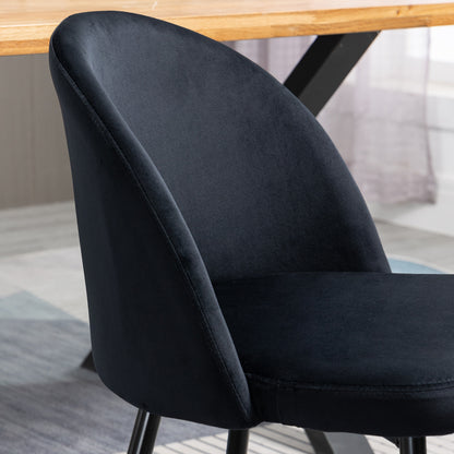 Set of 2 Black Velvet Upholstered Scandinavian Kitchen Dining Chairs with Tapered Metal Legs for Living Room Dining Room