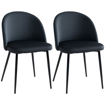 Set of 2 Black Velvet Upholstered Scandinavian Kitchen Dining Chairs with Tapered Metal Legs for Living Room Dining Room