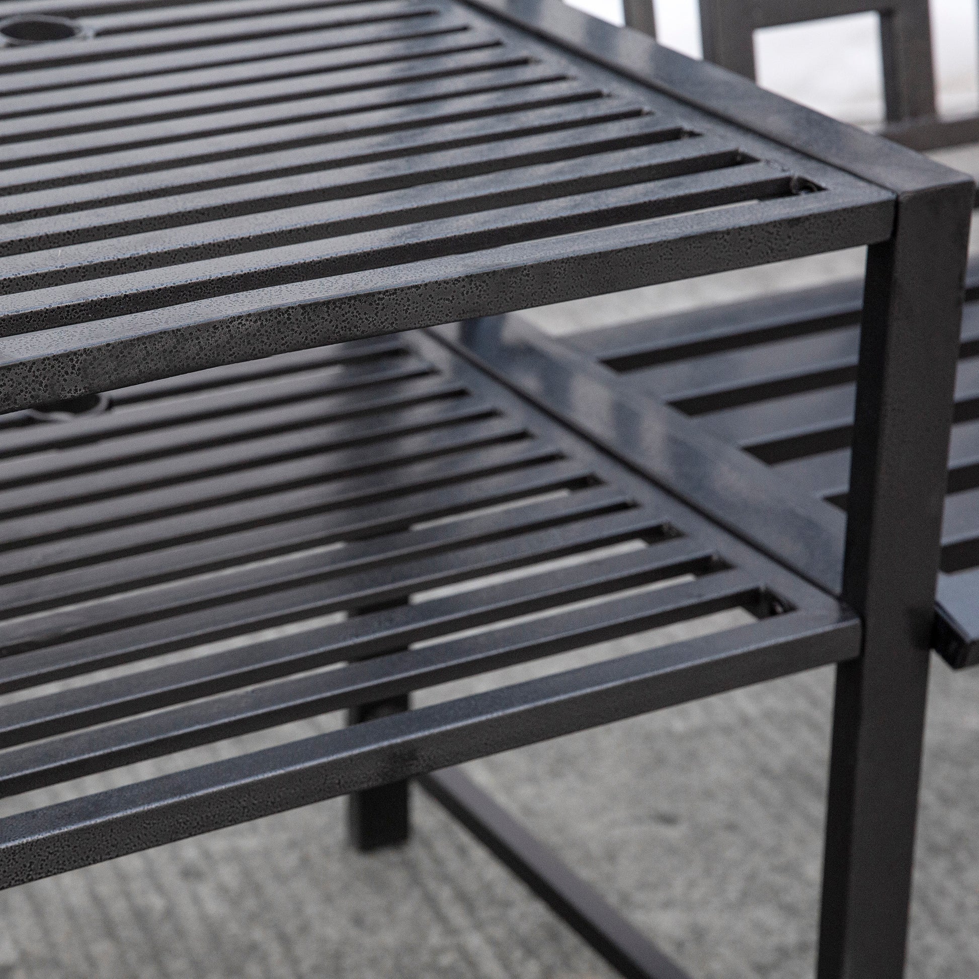 Modern 2-Seater Garden Bench with Table and Umbrella Hole Outdoor Furniture 165x56x85.5cm Black