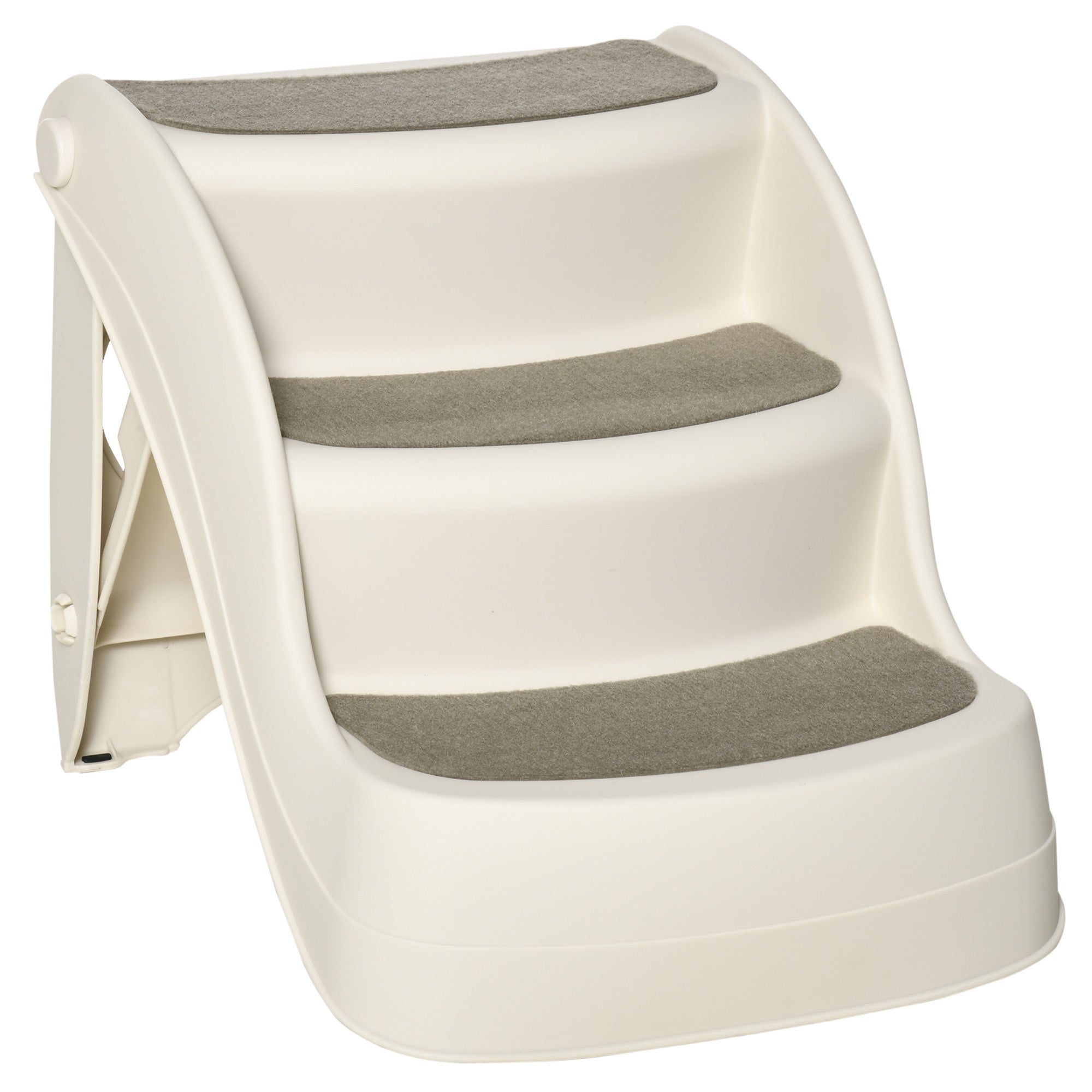 3-Step Foldable Plastic Dog Staircase with Non-Slip Mats for Bed Sofa Load 15 kg 49x38x38 cm Cream