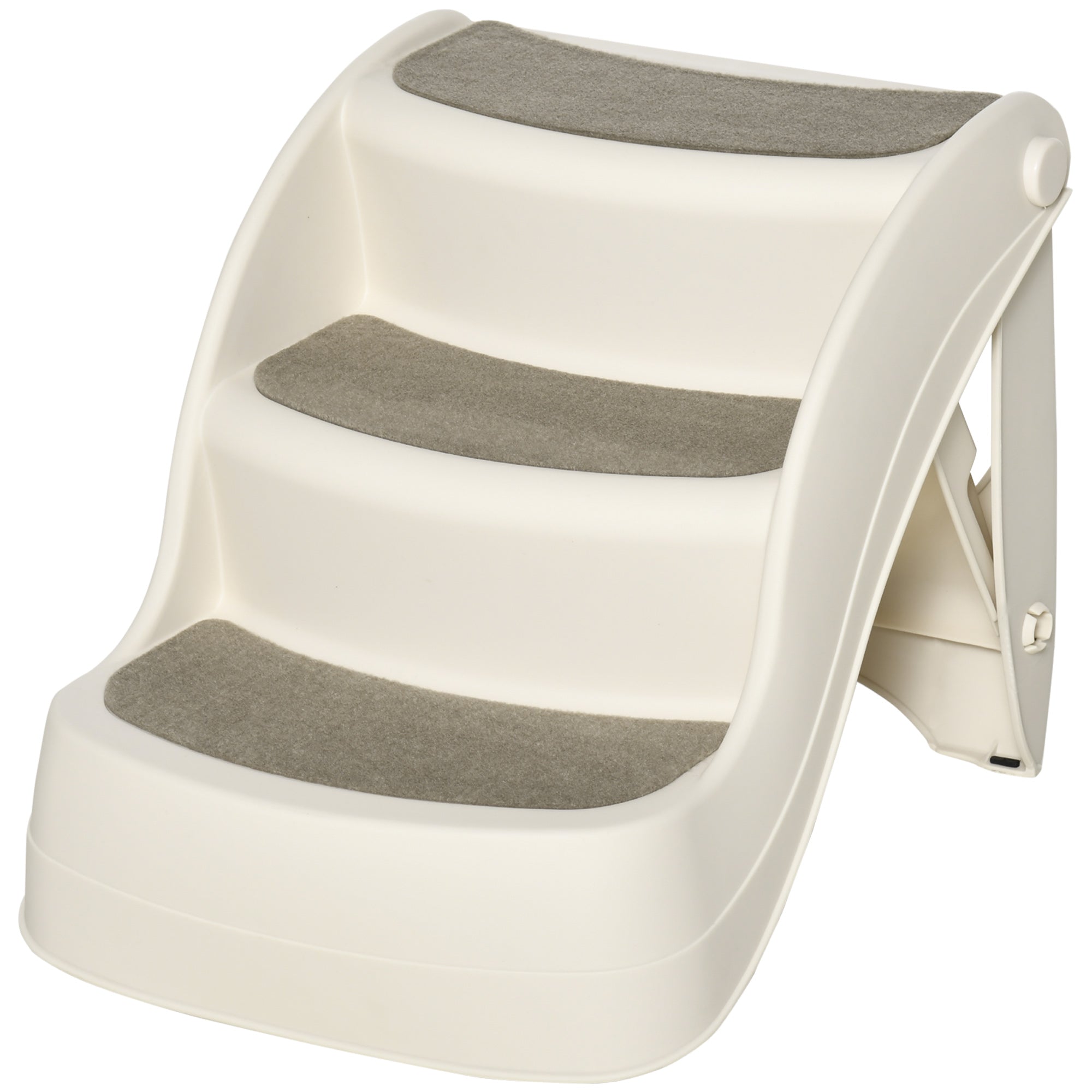 3-Step Foldable Plastic Dog Staircase with Non-Slip Mats for Bed Sofa Load 15 kg 49x38x38 cm Cream
