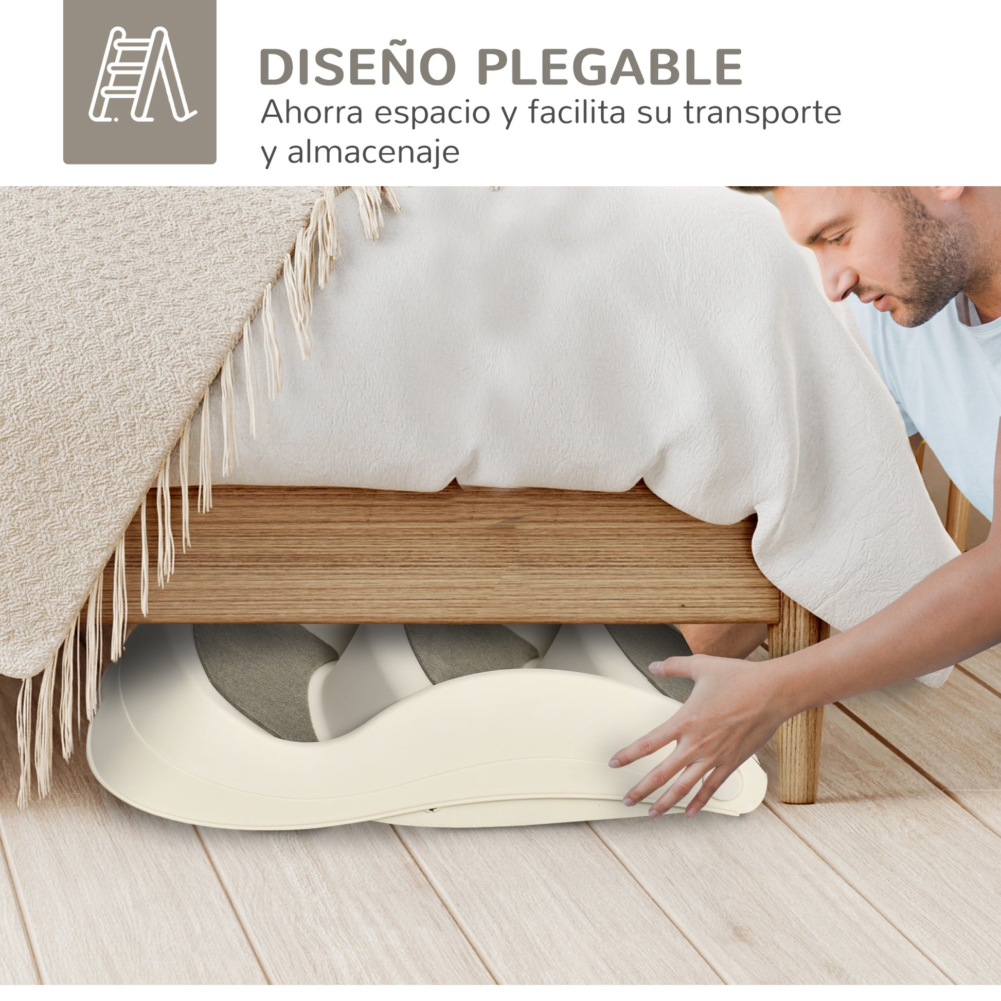 3-Step Foldable Plastic Dog Staircase with Non-Slip Mats for Bed Sofa Load 15 kg 49x38x38 cm Cream