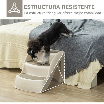 3-Step Foldable Plastic Dog Staircase with Non-Slip Mats for Bed Sofa Load 15 kg 49x38x38 cm Cream