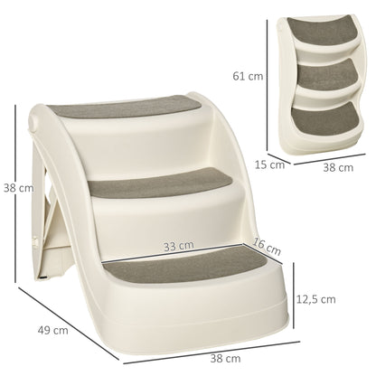 3-Step Foldable Plastic Dog Staircase with Non-Slip Mats for Bed Sofa Load 15 kg 49x38x38 cm Cream