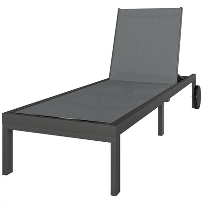 6-Position Adjustable Sun Lounger with Wheels — Breathable Mesh, Aluminum Frame, Supports up to 265 lb, Dark Gray