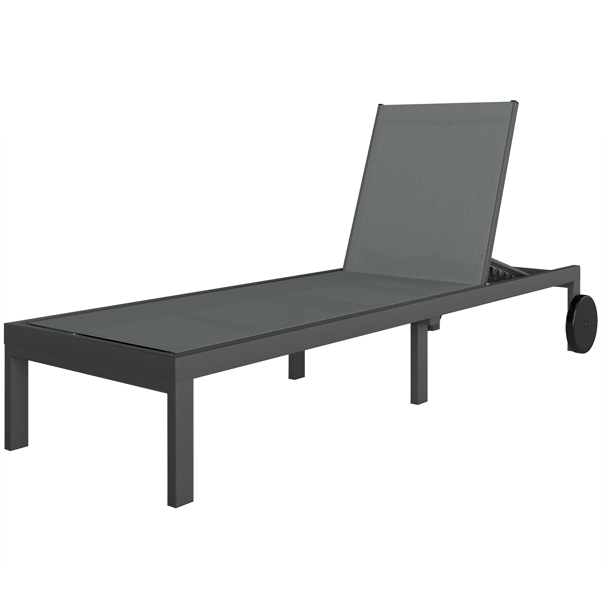 6-Position Adjustable Sun Lounger with Wheels — Breathable Mesh, Aluminum Frame, Supports up to 265 lb, Dark Gray