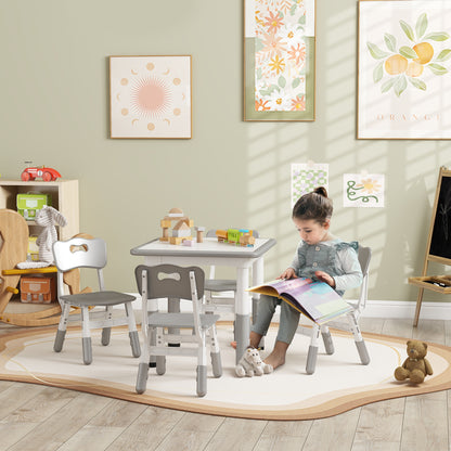 Children's Table and Chairs Set 18-60 Months, Space-Saving Design, Adjustable Height, Kids Table with Chalkboard for Playroom, in Wood and PP, for 4 Kids, Gray