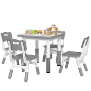 Children's Table and Chairs Set 18-60 Months, Space-Saving Design, Adjustable Height, Kids Table with Chalkboard for Playroom, in Wood and PP, for 4 Kids, Gray