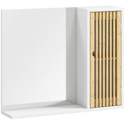 Bathroom Cabinet with Mirror, Bathroom Mirror with Shelf, Bamboo Slatted Door and Adjustable Shelf, 60 x 14 x 50 cm, White