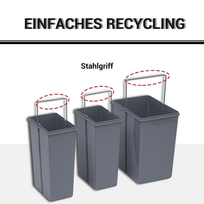 Waste Collector 1 x 20L + 2 x 10L Built-in Trash Can with 3 Compartments Pull-Out Waste Separation System Trash Bin for Installation in Base Cabinet Gray