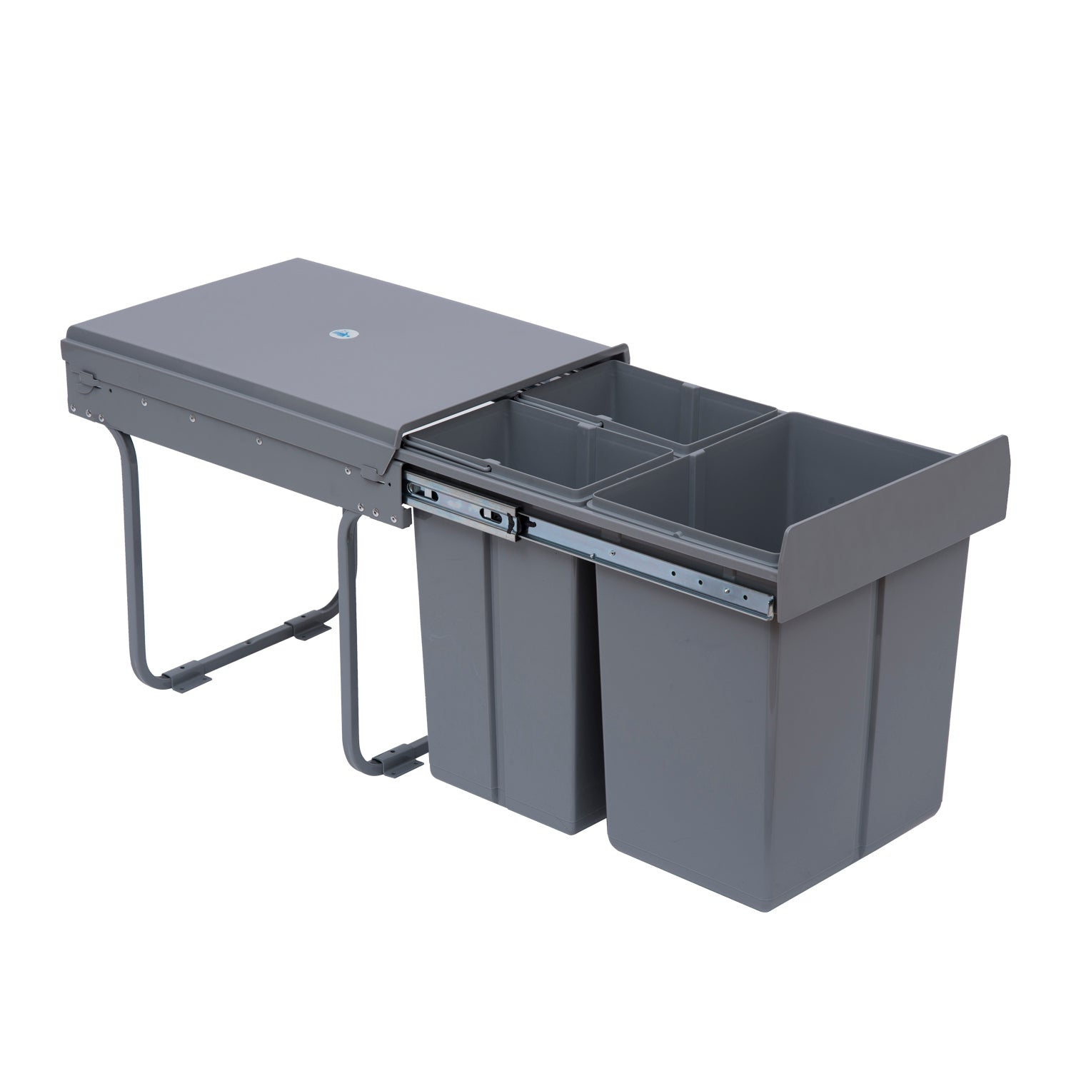 Waste Collector 1 x 20L + 2 x 10L Built-in Trash Can with 3 Compartments Pull-Out Waste Separation System Trash Bin for Installation in Base Cabinet Gray