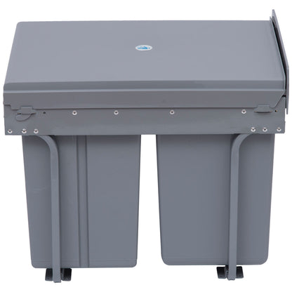 Waste Collector 1 x 20L + 2 x 10L Built-in Trash Can with 3 Compartments Pull-Out Waste Separation System Trash Bin for Installation in Base Cabinet Gray