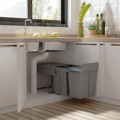 Waste Collector 1 x 20L + 2 x 10L Built-in Trash Can with 3 Compartments Pull-Out Waste Separation System Trash Bin for Installation in Base Cabinet Gray