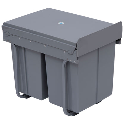 Waste Collector 1 x 20L + 2 x 10L Built-in Trash Can with 3 Compartments Pull-Out Waste Separation System Trash Bin for Installation in Base Cabinet Gray