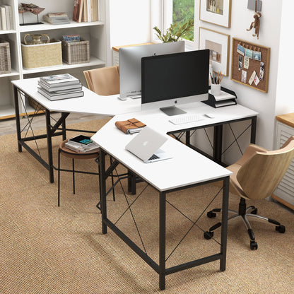 L-Shaped Desk Modern Corner Desk with Steel Frame Supports 70 kg for Office Home Study 150x150x76 cm White