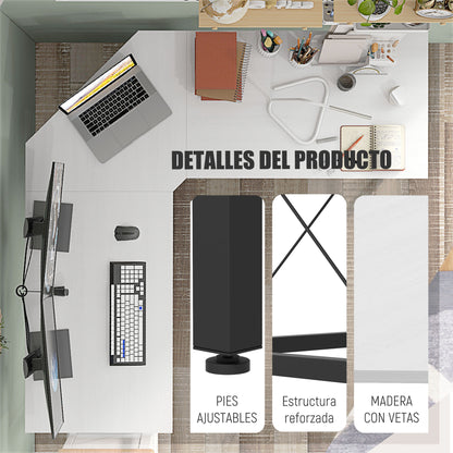 L-Shaped Desk Modern Corner Desk with Steel Frame Supports 70 kg for Office Home Study 150x150x76 cm White