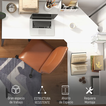 L-Shaped Desk Modern Corner Desk with Steel Frame Supports 70 kg for Office Home Study 150x150x76 cm White