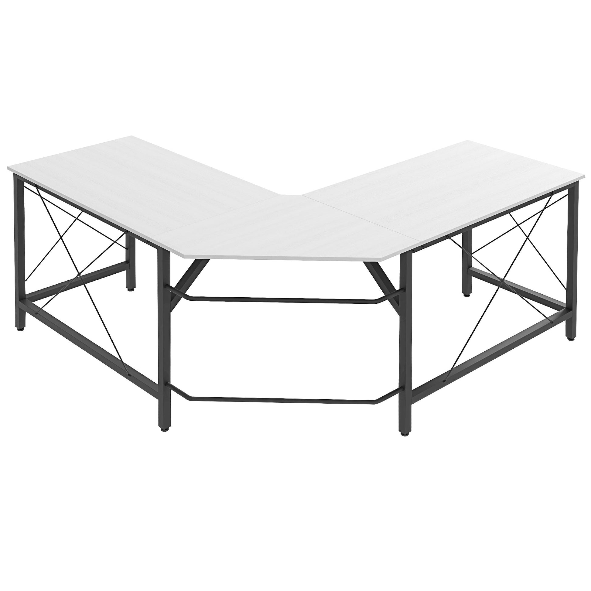 L-Shaped Desk Modern Corner Desk with Steel Frame Supports 70 kg for Office Home Study 150x150x76 cm White
