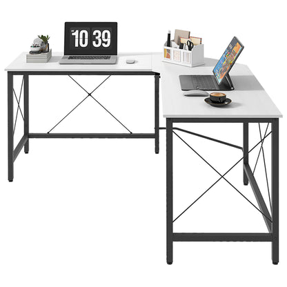 L-Shaped Desk Modern Corner Desk with Steel Frame Supports 70 kg for Office Home Study 150x150x76 cm White