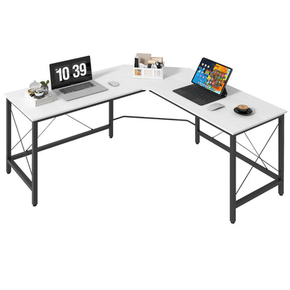 L-Shaped Desk Modern Corner Desk with Steel Frame Supports 70 kg for Office Home Study 150x150x76 cm White