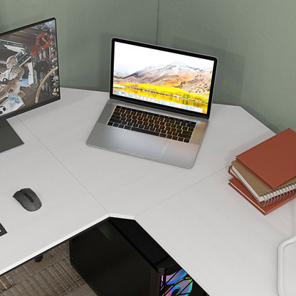 L-Shaped Desk Modern Corner Desk with Steel Frame Supports 70 kg for Office Home Study 150x150x76 cm White