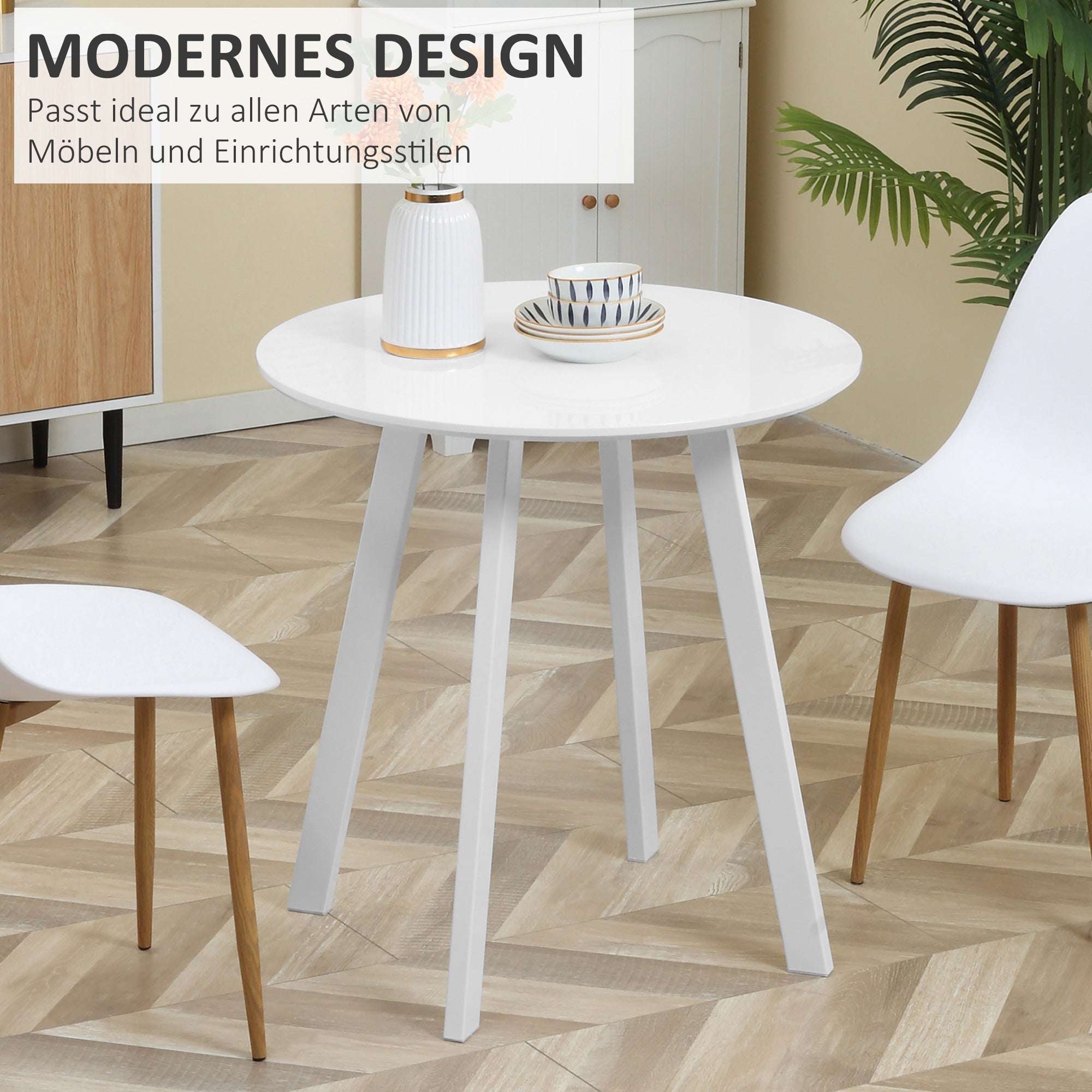 Dining Table 72 x 72 cm Round Kitchen Table for 2 Persons Modern Dining Table with Angled Legs, Table for Kitchen, Dining Room and Living Room White