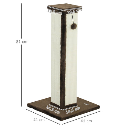 Cat Scratching Post Height 81 cm Cat Scratcher with Sisal Post and Hanging Ball 41x41x81 cm Brown