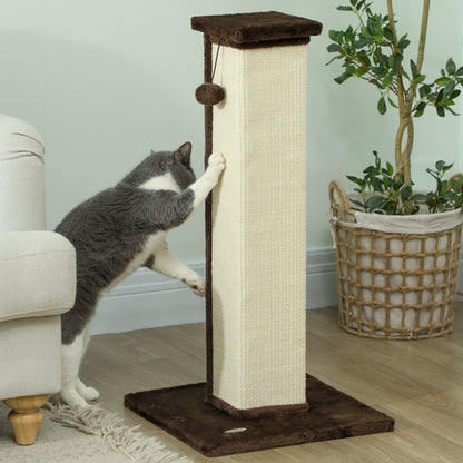 Cat Scratching Post Height 81 cm Cat Scratcher with Sisal Post and Hanging Ball 41x41x81 cm Brown