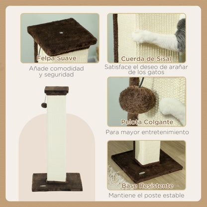 Cat Scratching Post Height 81 cm Cat Scratcher with Sisal Post and Hanging Ball 41x41x81 cm Brown