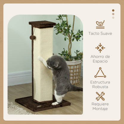 Cat Scratching Post Height 81 cm Cat Scratcher with Sisal Post and Hanging Ball 41x41x81 cm Brown