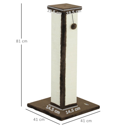Cat Scratching Post Height 81 cm Cat Scratcher with Sisal Post and Hanging Ball 41x41x81 cm Brown