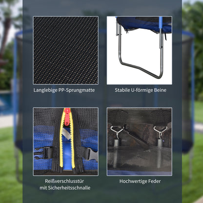 Trampoline with Safety Net Garden Trampoline for Indoor and Outdoor Fitness Trampoline for Kids and Adults Steel Blue+Black up to 113.6 kg Ø305 x 248H cm