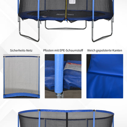 Trampoline with Safety Net Garden Trampoline for Indoor and Outdoor Fitness Trampoline for Kids and Adults Steel Blue+Black up to 113.6 kg Ø305 x 248H cm