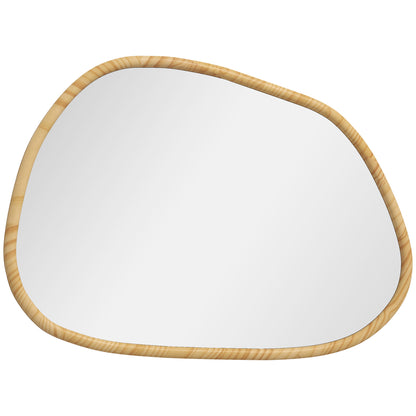 Asymmetric Wall Mirror, 80 x 60 cm Bathroom Mirror with Wooden Frame, Decorative Mirror for Bathroom, Living Room, Hallway, Bedroom, Natural