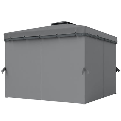 10'x10' Waterproof Garden Gazebo with Double Roof, Zippered Mosquito Nets, Aluminum Frame – Dark Gray
